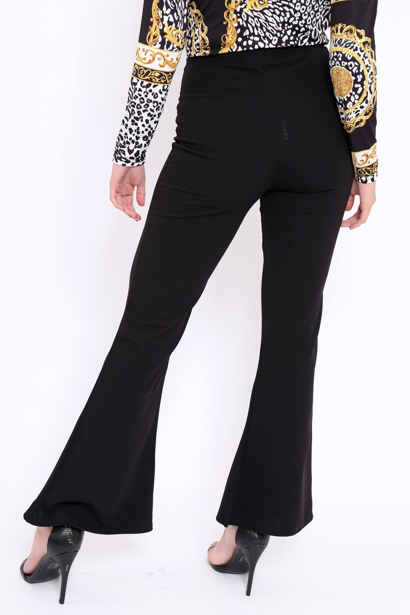 Black Fitted Kick Flare Trousers - Liza-Trousers