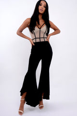 Black Flare Dip Hem Trousers - Fraya-Trousers