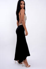 Black Flare Dip Hem Trousers - Fraya-Trousers