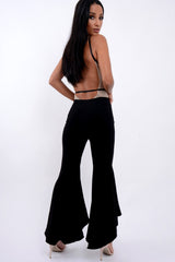 Black Flare Dip Hem Trousers - Fraya-Trousers