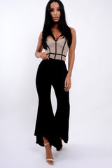 Black Flare Dip Hem Trousers - Fraya-Trousers