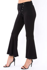 Black Flare Trousers with Lace Up Front - Gaby-Trousers