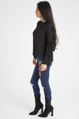 Black Flared Tied Sleeve Top - Birdie-Tops