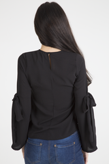 Black Flared Tied Sleeve Top - Birdie-Tops