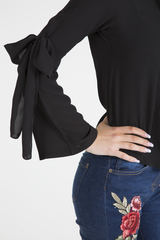 Black Flared Tied Sleeve Top - Birdie-Tops