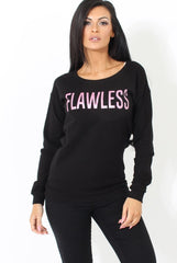 Black Flawless Slogan Sweatshirt- Venessa-Jumpers