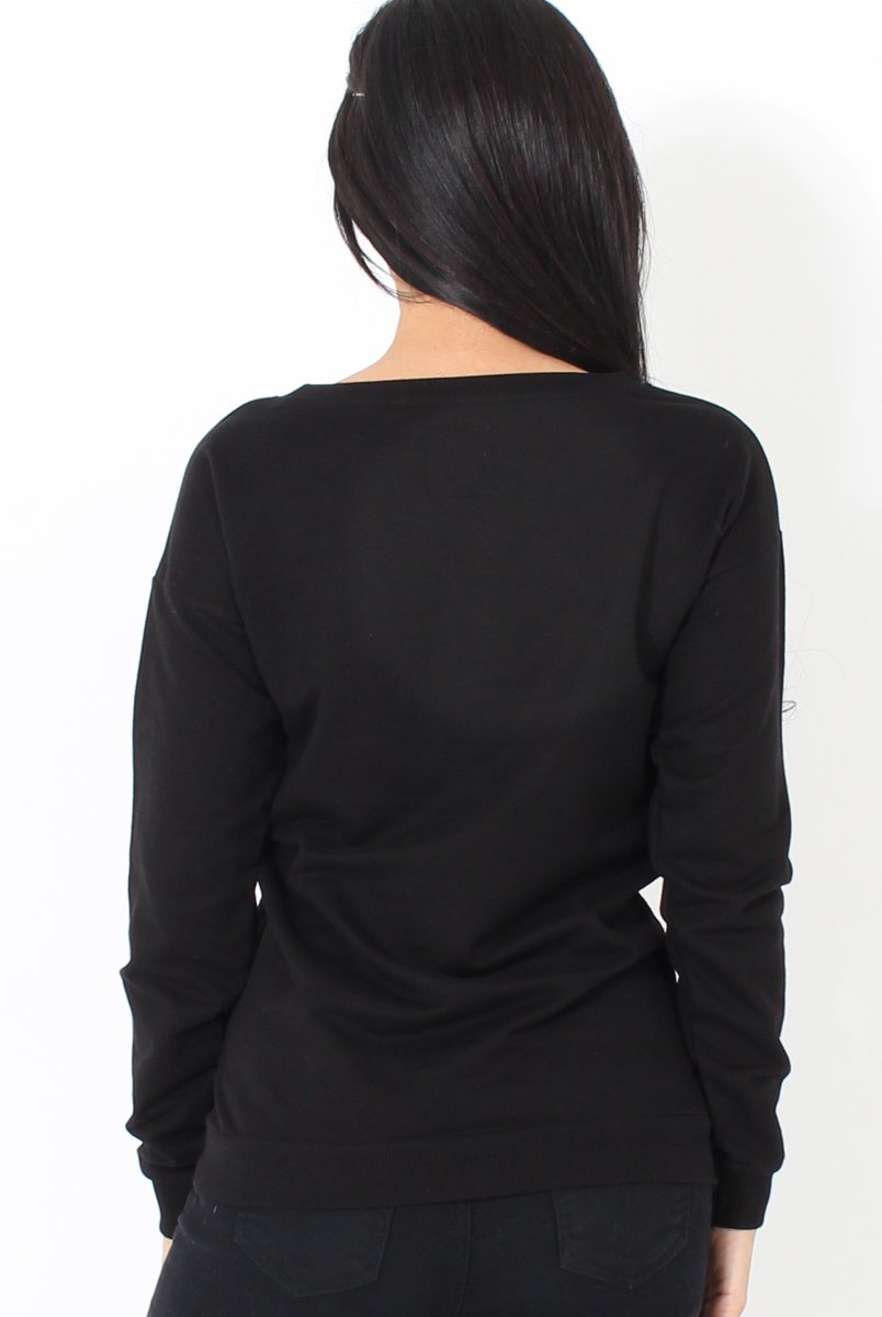 Black Flawless Slogan Sweatshirt- Venessa-Jumpers