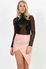 Black Flocked High Neck Bodysuit - Louisa-Bodysuits