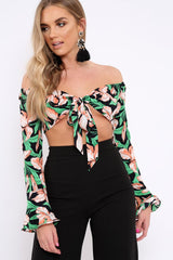 Black Floral Bardot Crop Top - Fliss-Tops