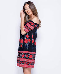 Black Floral Bardot Dress - Tamia-Dresses