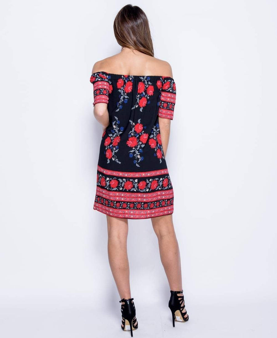 Black Floral Bardot Dress - Tamia-Dresses