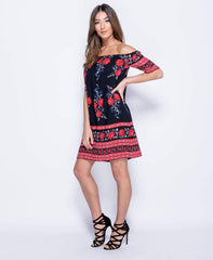 Black Floral Bardot Dress - Tamia-Dresses