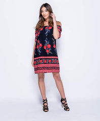 Black Floral Bardot Dress - Tamia-Dresses