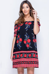 Black Floral Bardot Dress - Tamia-Dresses