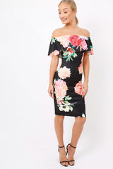 Black Floral Bardot dress - Martina-Dresses