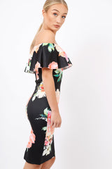 Black Floral Bardot dress - Martina-Dresses