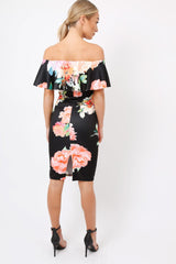 Black Floral Bardot dress - Martina-Dresses