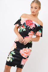Black Floral Bardot dress - Martina-Dresses