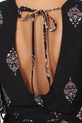 Black Floral Border Print Playsuit - Shauna-Playsuits