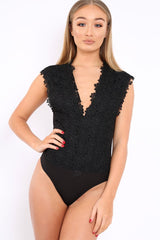 Black Floral Crochet Off The Shoulder Bodysuit - Shae-Bodysuits