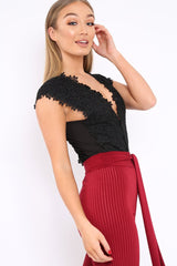 Black Floral Crochet Off The Shoulder Bodysuit - Shae-Bodysuits