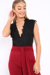 Black Floral Crochet Off The Shoulder Bodysuit - Shae-Bodysuits