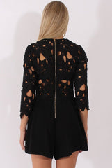 Black Floral Crochet Playsuit - Agatha-Playsuits