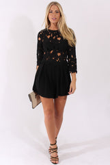 Black Floral Crochet Playsuit - Agatha-Playsuits