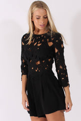 Black Floral Crochet Playsuit - Agatha-Playsuits