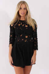 Black Floral Crochet Playsuit - Agatha-Playsuits