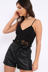 Black Floral Cut Out Bodysuit - Tracy-Bodysuits