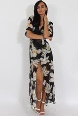 Black Floral Dip Hem Playsuit - Caprice-Playsuits