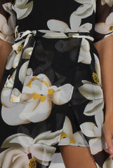 Black Floral Dip Hem Playsuit - Caprice-Playsuits