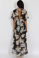 Black Floral Dip Hem Playsuit - Caprice-Playsuits