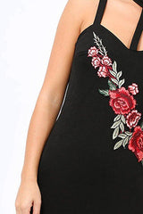 Black Floral Embroidered Choker Dress - Fawn-Dresses