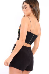 Black Floral Embroidered Co-ord - Ezmai-Co-ords