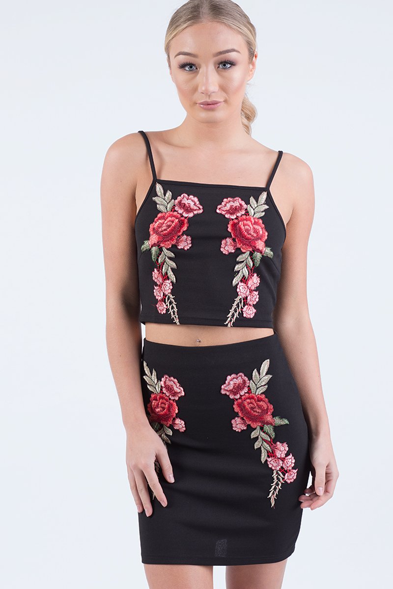 Black Floral Embroidered Co-ord - Stacey-Co-ords