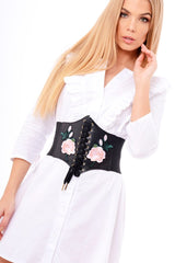 Black Floral Embroidered Corset Belt - Kaysha-Corset Belts