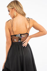 Black Floral Embroidered Corset Bodysuit - Ysabella-Bodysuits