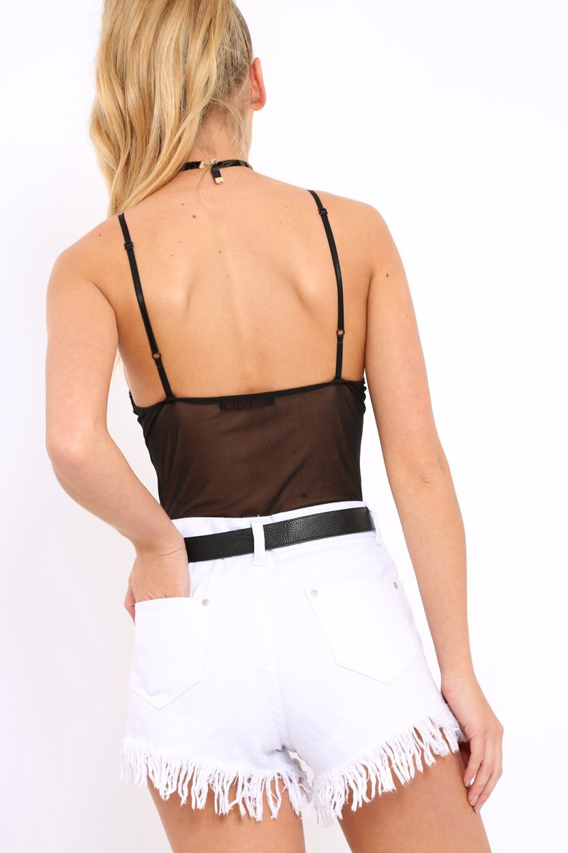 Black Floral Embroidered Sheer Mesh Bodysuit - Trina-Bodysuits