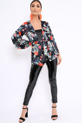 Black Floral Flared Sleeve Kimono - Shifa-Tops