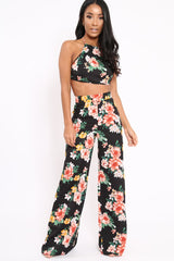Black Floral Halterneck Crop Top - Christie-Crop Tops