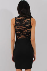 Black Floral Lace Plunge Neck Dress - Talia-Dresses