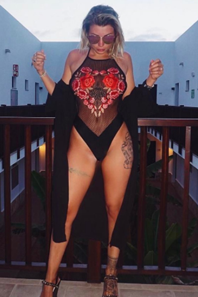 Black Floral Mesh Swimsuit - Ashlyn-Bodysuits
