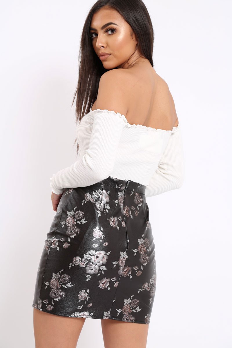 Black Floral PU Skirt - Iris-Skirts