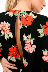 Black Floral Panel Wrap Playsuit - Ladonna-Playsuits