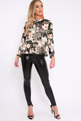 Black Floral Peplum Top - Tyra-Tops