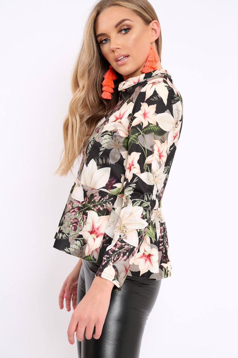 Black Floral Peplum Top - Tyra-Tops
