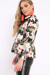 Black Floral Peplum Top - Tyra-Tops