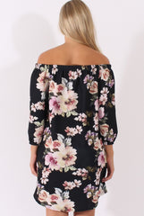 Black Floral Print Bardot Dress - Cammi-Dresses